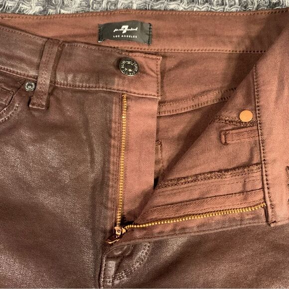 7 FOR ALL MANKIND Coated Brown Ankle Super Skinny High Waist Jeans Waist 25 #773 - Picture 6 of 14